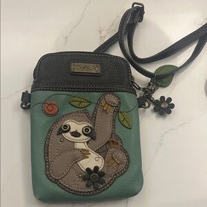 Chala Teal and Black Sloth Crossbody Bag